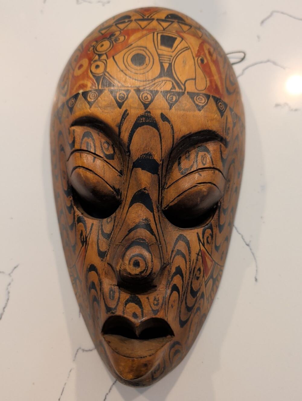 Vintage Indonesian Tribal Mask Hand Carved Painted Wood Balinese Wall Art 13"